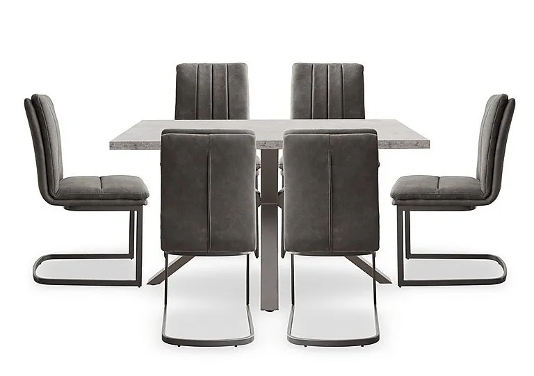 Moon Compact Dining Table with Star Base and 6 Fabric Cantilever Chairs
