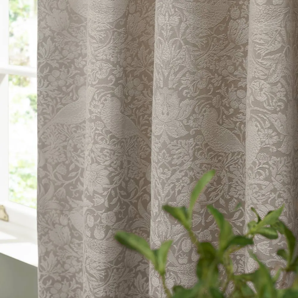 Morris & Co Strawberry Thief Jacquard Fully Lined Pencil Pleat Curtains in Cream 2