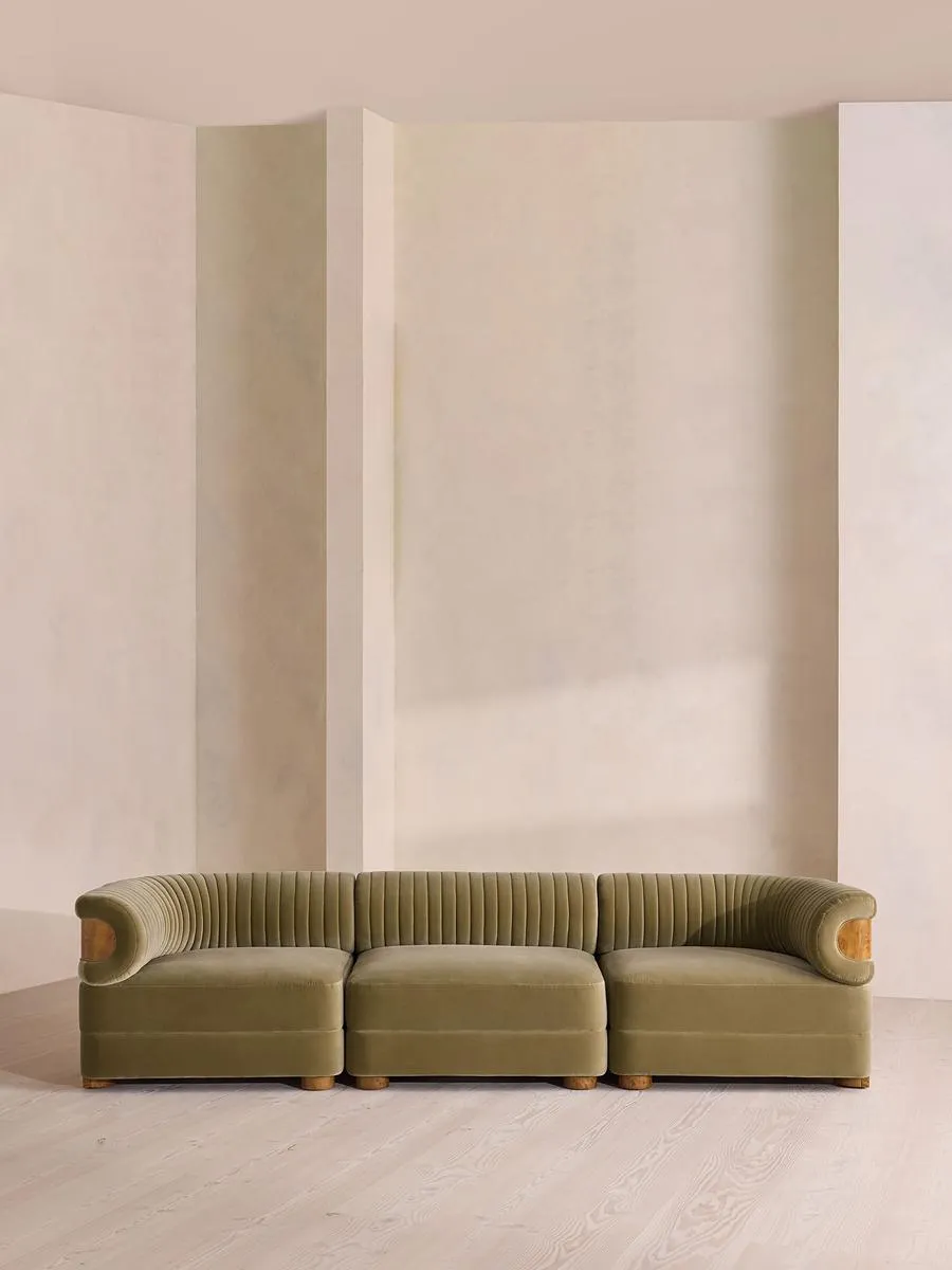 Caleb Modular Four Seater Sofa, Velvet, Lichen, Dark Burl