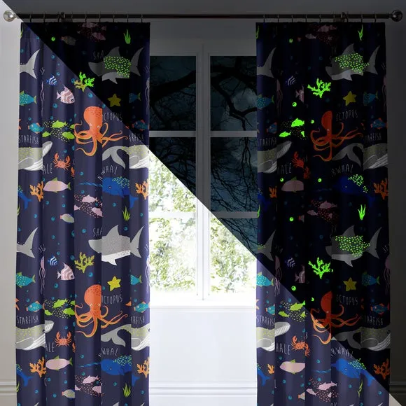 Sea Life Multicoloured Pencil Pleat Curtain 3