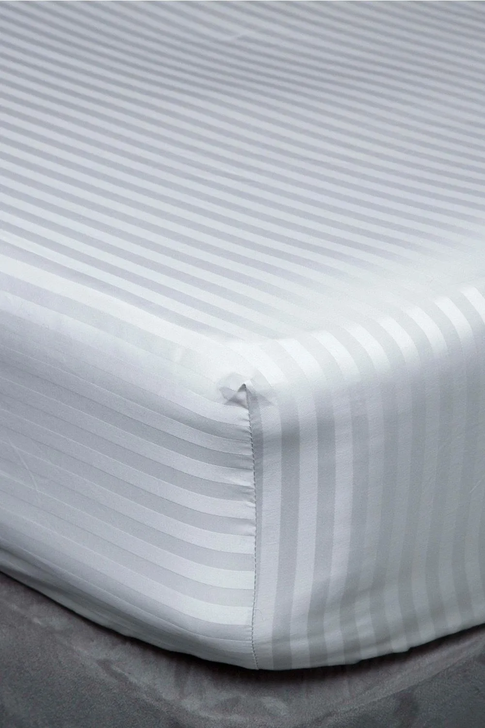 Belledorm Hotel Suite Satin Stripe 540 Thread Count 38cm Fitted Sheet in Light Grey 1