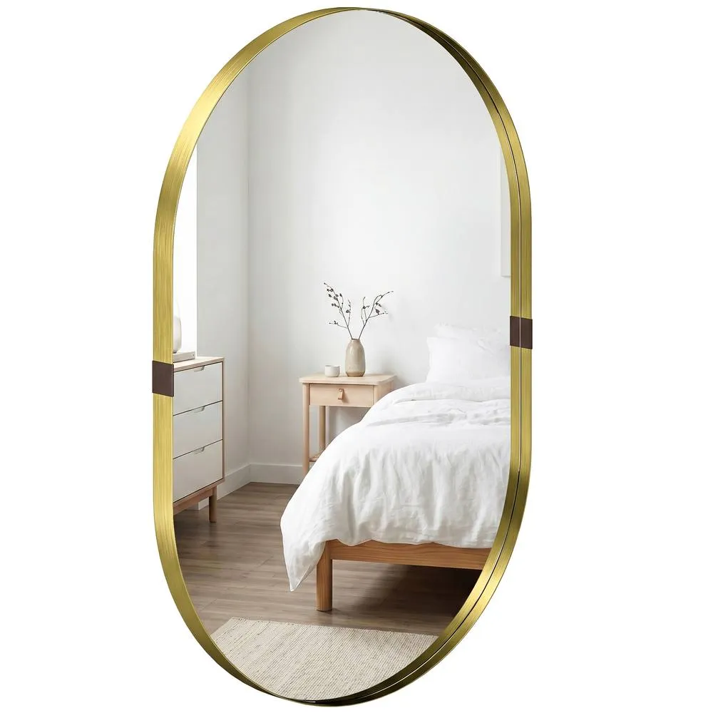 HOMCOM Wall Mirror with Elevated Aluminium Alloy Frame, 60 x 90 cm in Gold 2