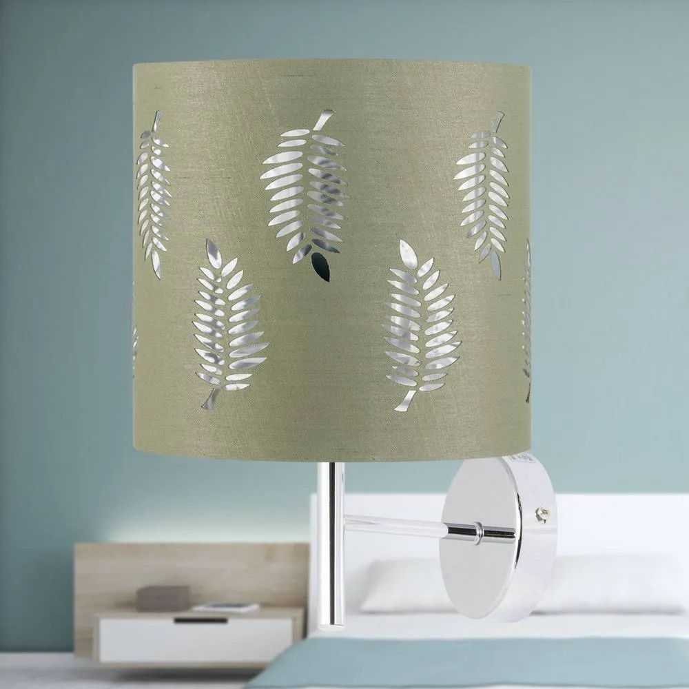 First Choice Lighting Set of 2 Brea - Chrome Wall Lights with Sage Green Fern Shades in Silver 4