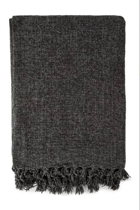 New Edge Blinds NewEdgeBlinds Camilla Collection Chenille Throw in Charcoal (60" x 80"), Grey