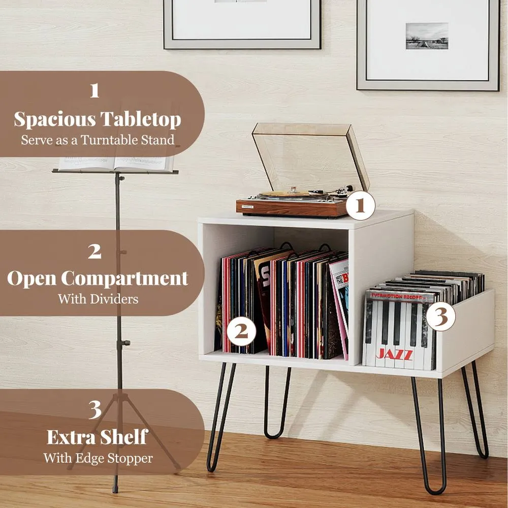 Costway Modern End Table Record Player Stand - White 2