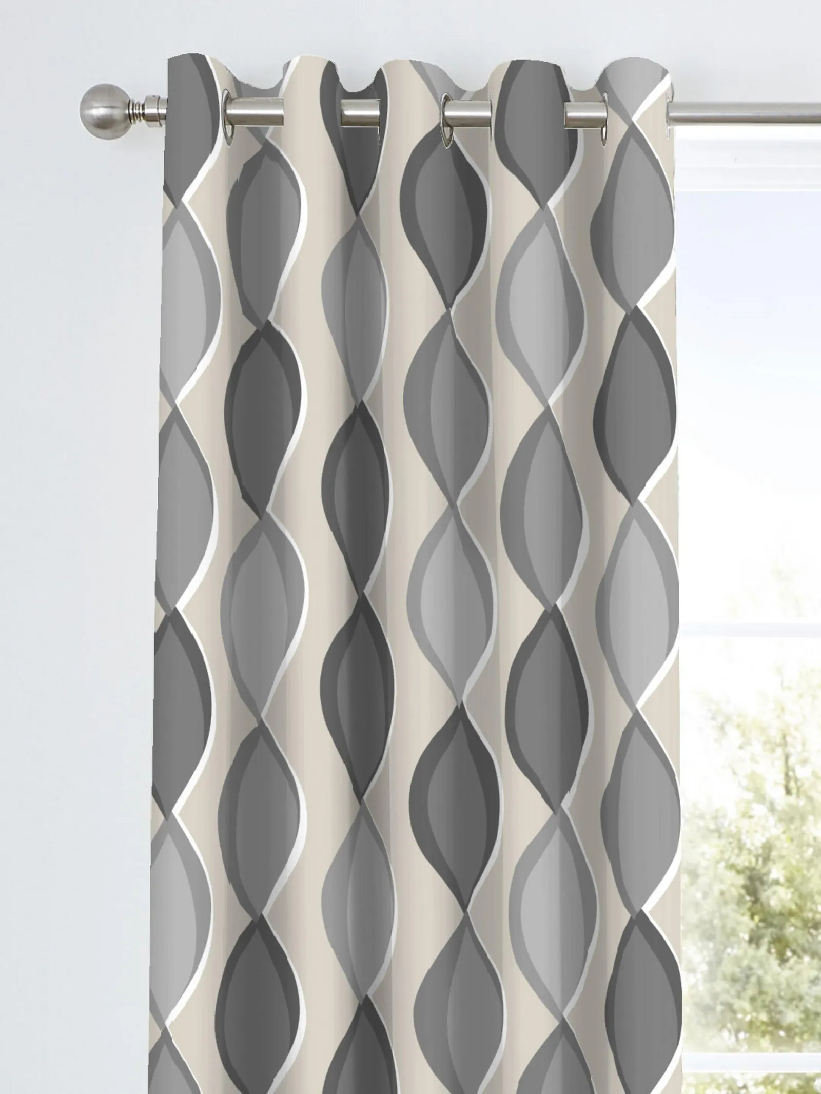 Fusion 'Lennox' Modern Geo Print Eyelet Curtains in Grey 2