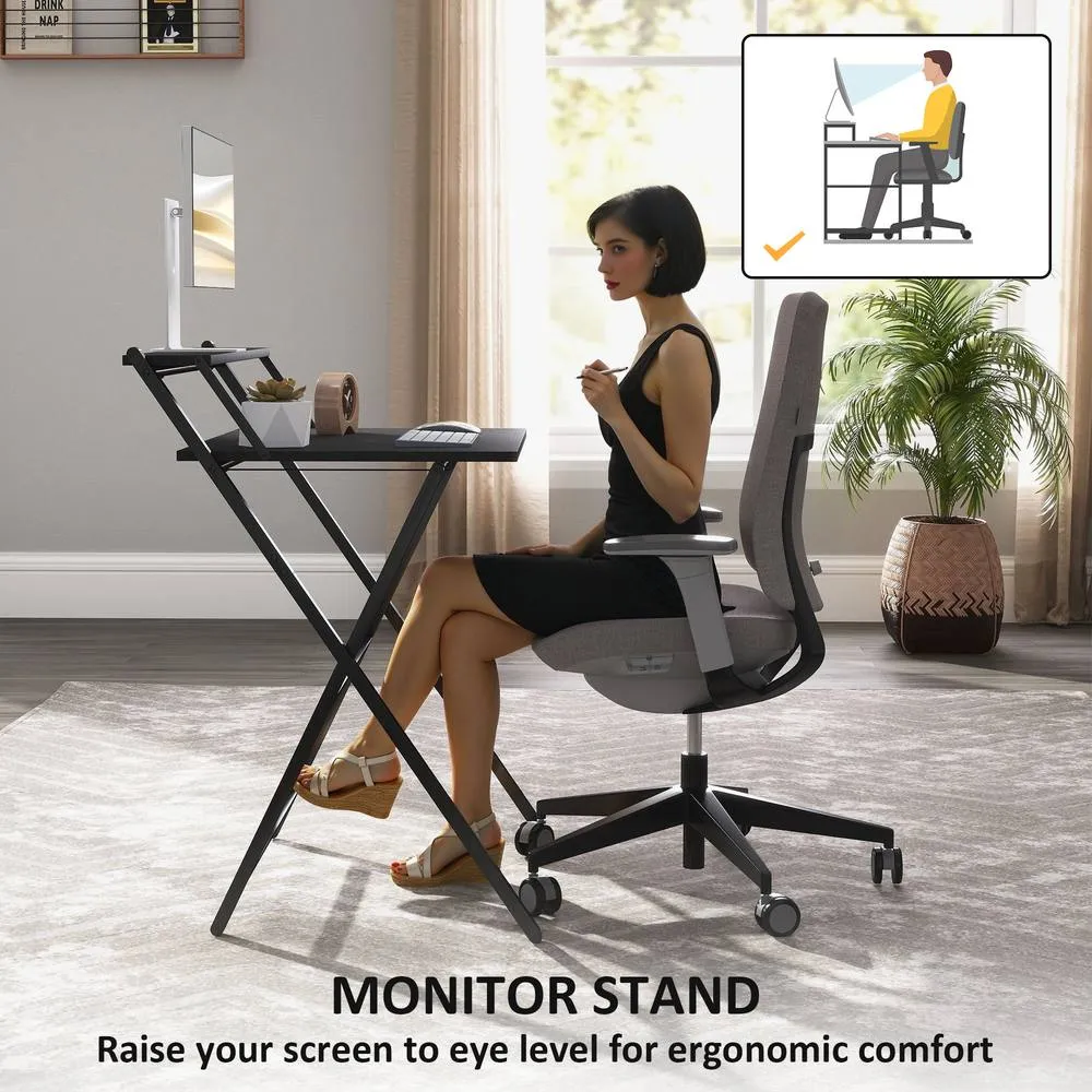HOMCOM 70 cm Folding Computer Desk for Small Spaces Bedroom, Black 6