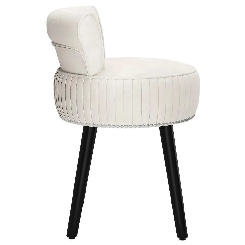 Costway Velvet Vanity Stool w/Tufted Back Upholstered Vanity Makeup Chair in White 4