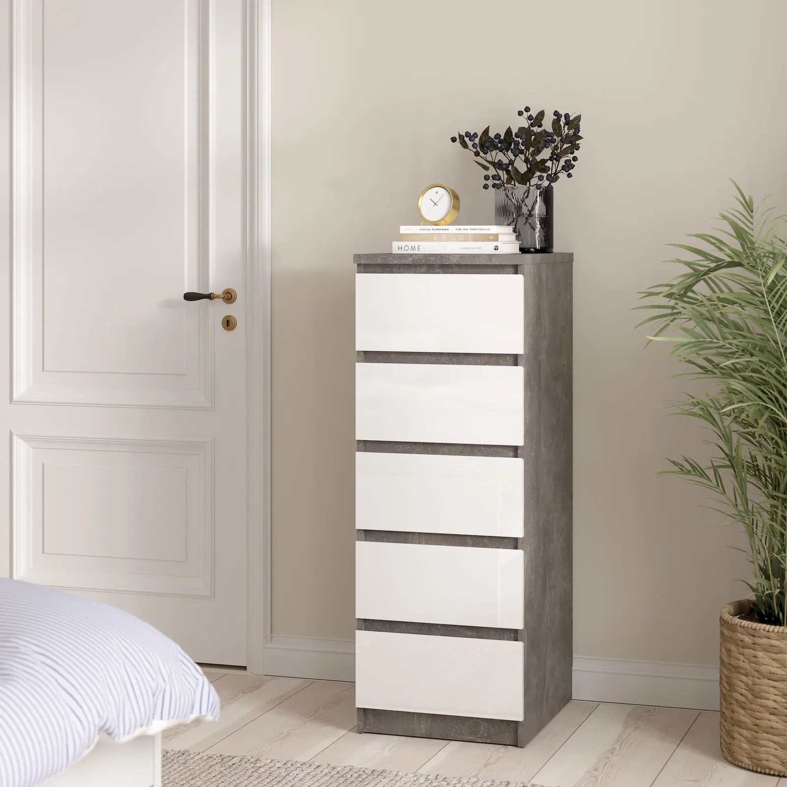 Furniture To Go Naia Narrow Chest of 5 Drawers in Grey 5