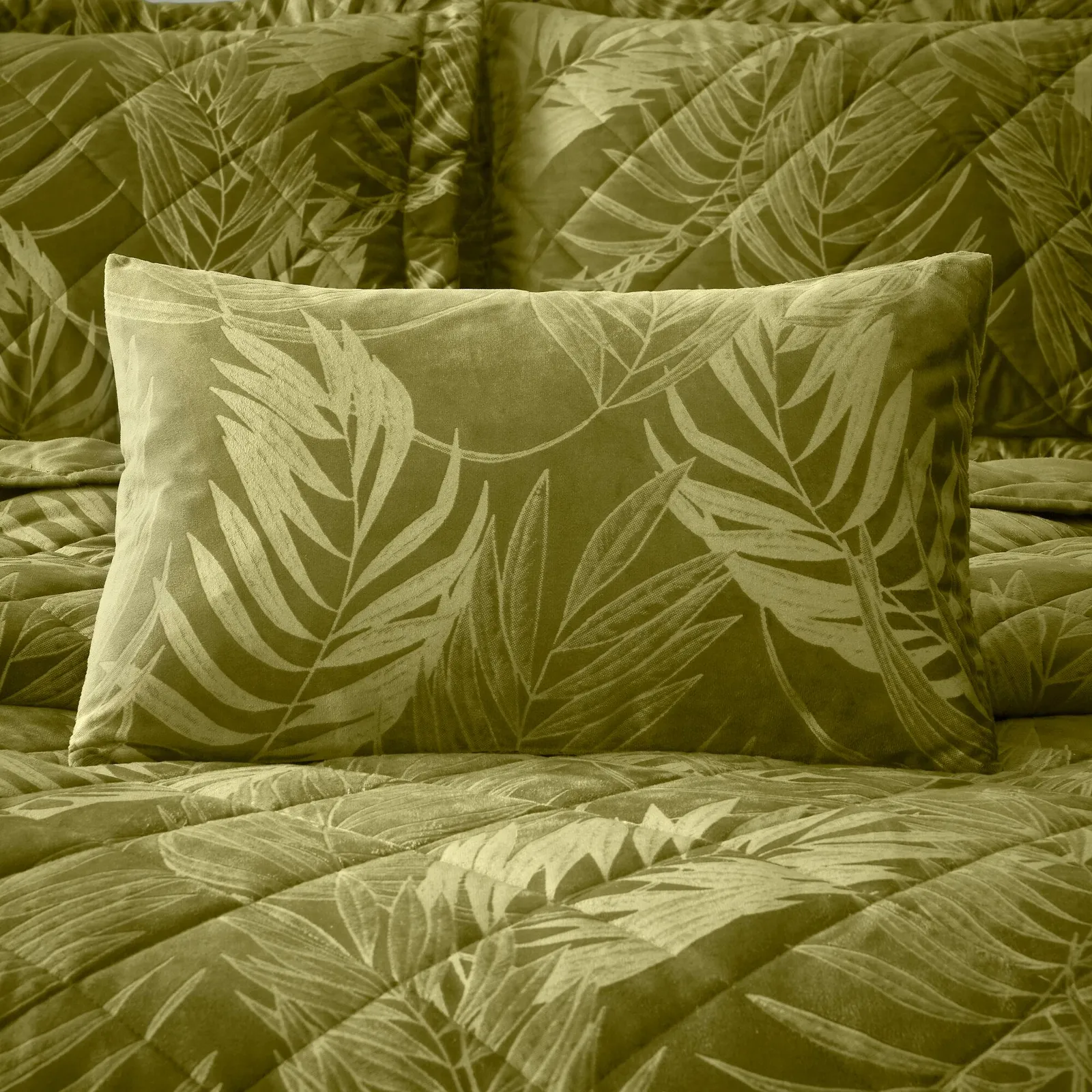 Portfolio Home Woburn Botanical Leaf Filled Boudoir Cushion Pillow 32 x 50cm in Green 2