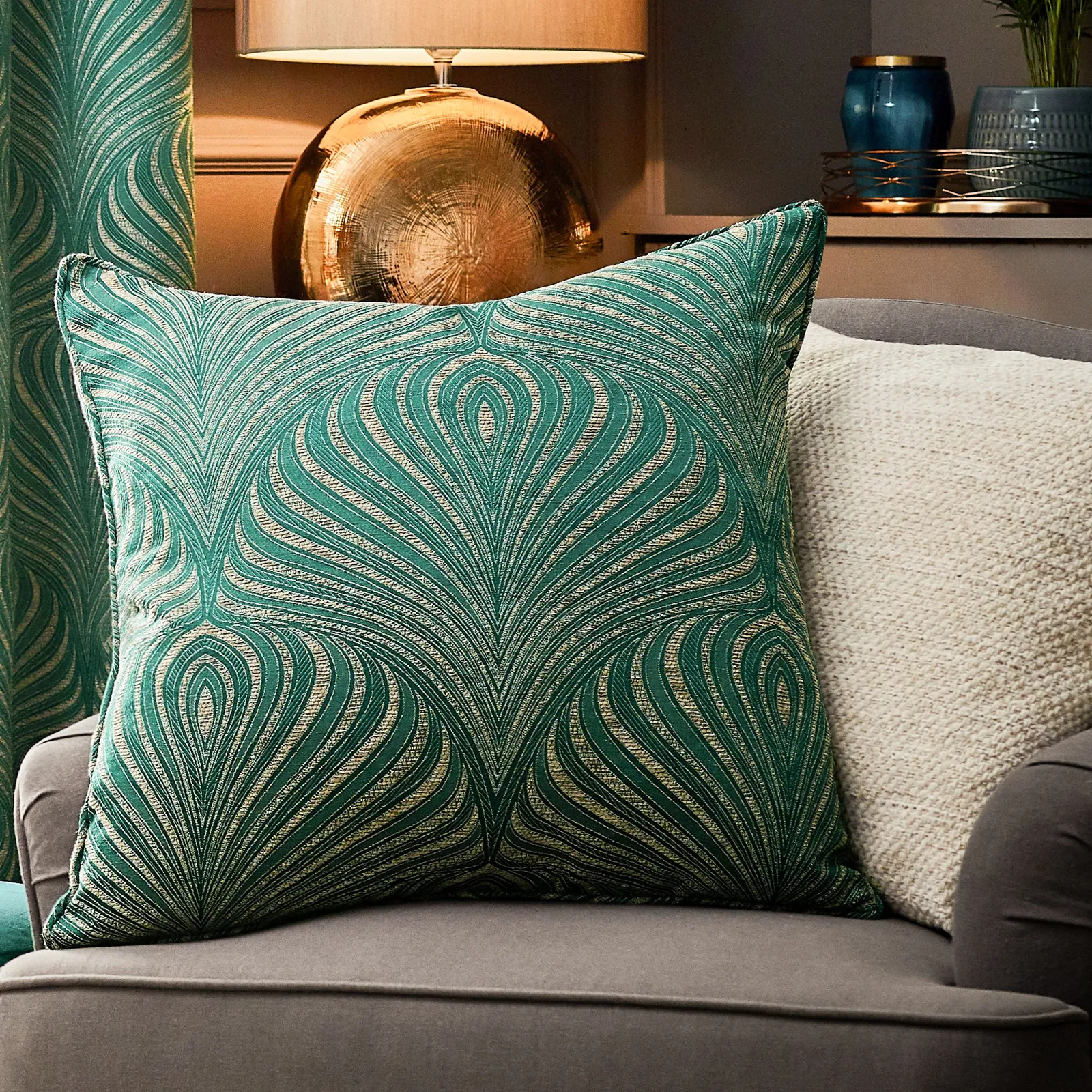 Paoletti Gatsby Jacquard Polyester Filled Cushion in Emerald 1