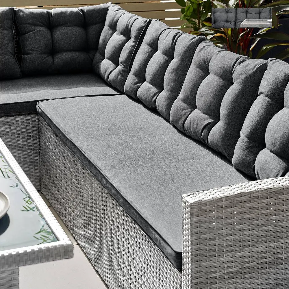 FurnitureboxUK Marbella Textured Grey Rattan Garden Dining Set Grey Cushions 9 Seat Outdoor Sofa, Glass Table Top 145x80cm 3