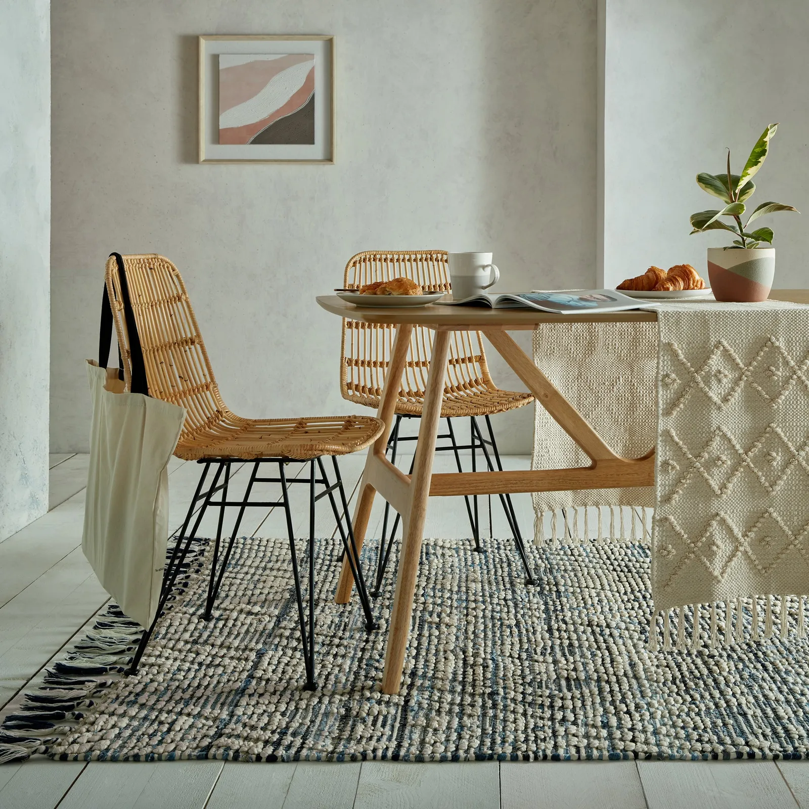 Diamond Denim Mix Flatweave Rug Blue and White