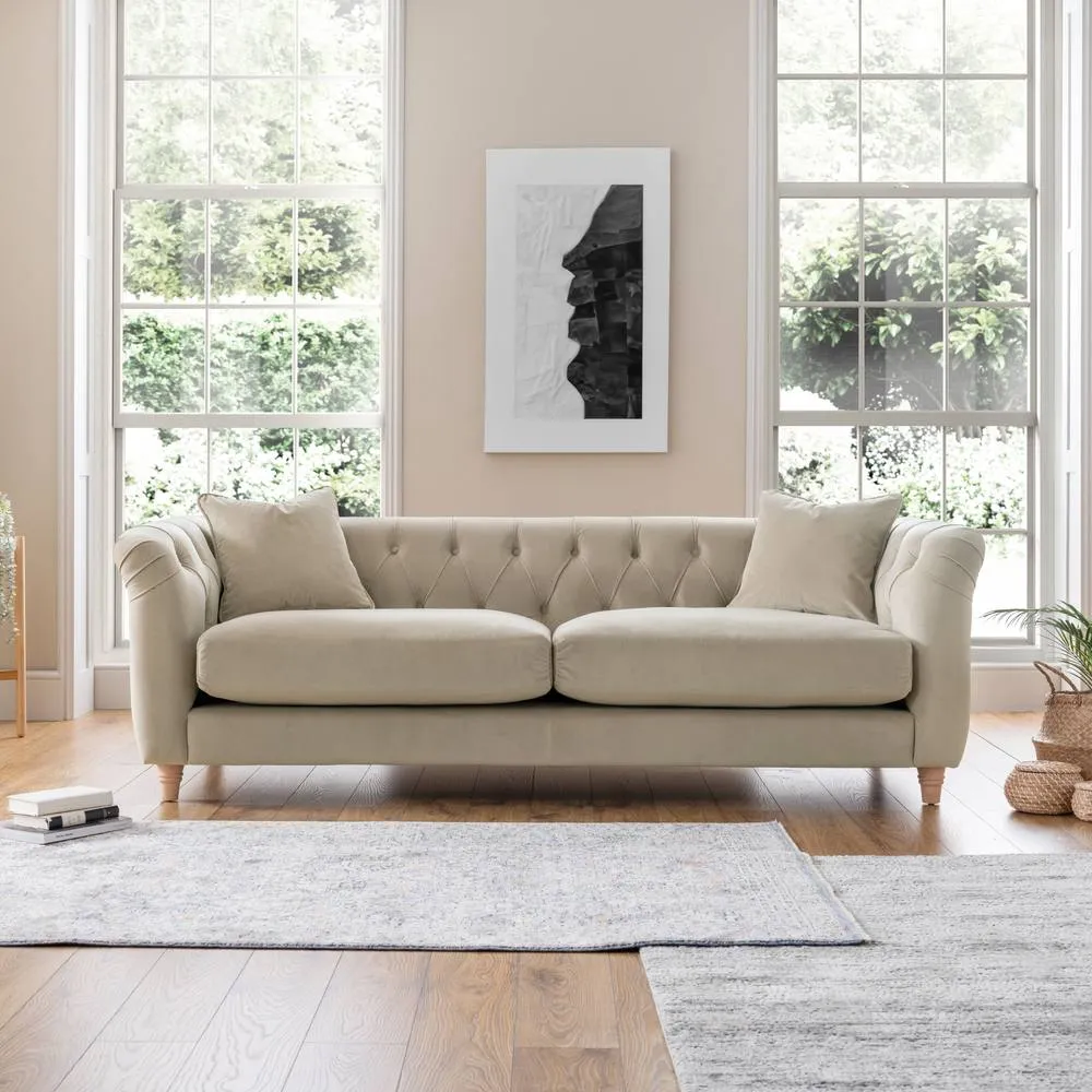 The Great Sofa Company Kensington 3-Seater Velvet Chesterfield Sofa in Cream 1