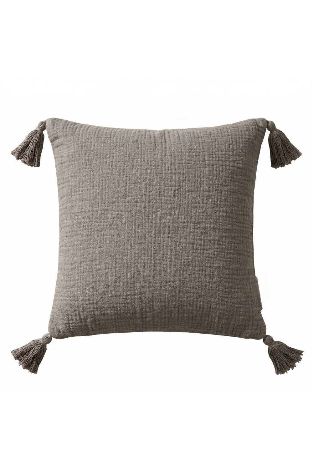 Homescapes Pure Handmade Cotton Muslin Cushion with Cover - 45 x 45 cm in Charcoal 1