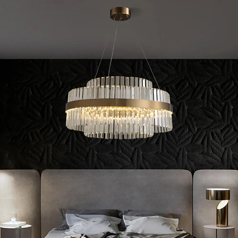 Fixedo Modern Crystal LED Chandelier & Kitchen Island Light Set