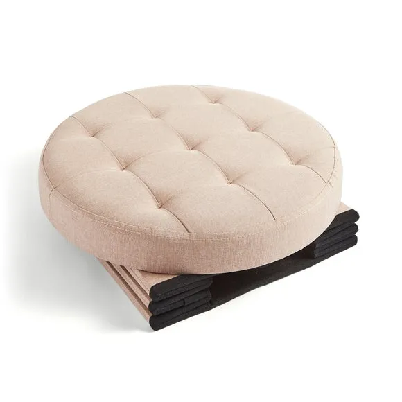 Faux Linen Round Ottoman 4