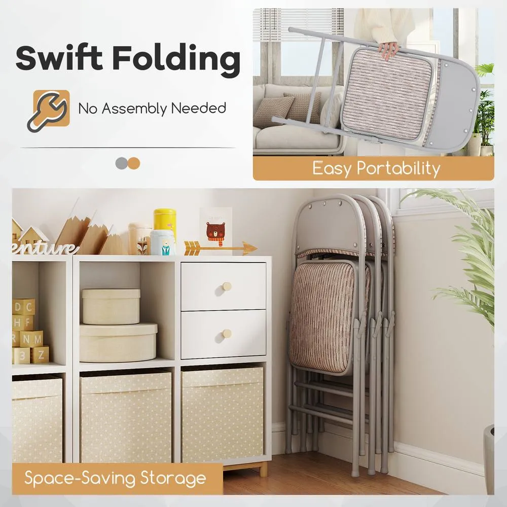 Costway 2 Pack Folding Chairs Padded Party Chairs with Metal Frame-Beige in Beige 4