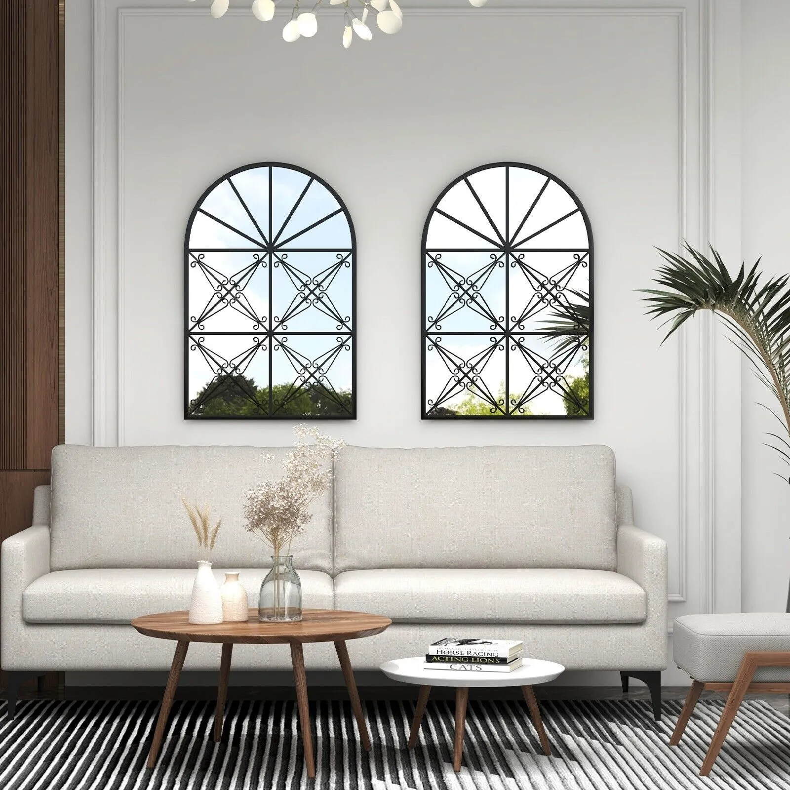 Costway Arched Window Pane Mirror Wall Mounted Decorative Mirror w/ Metal Frame in Black 6