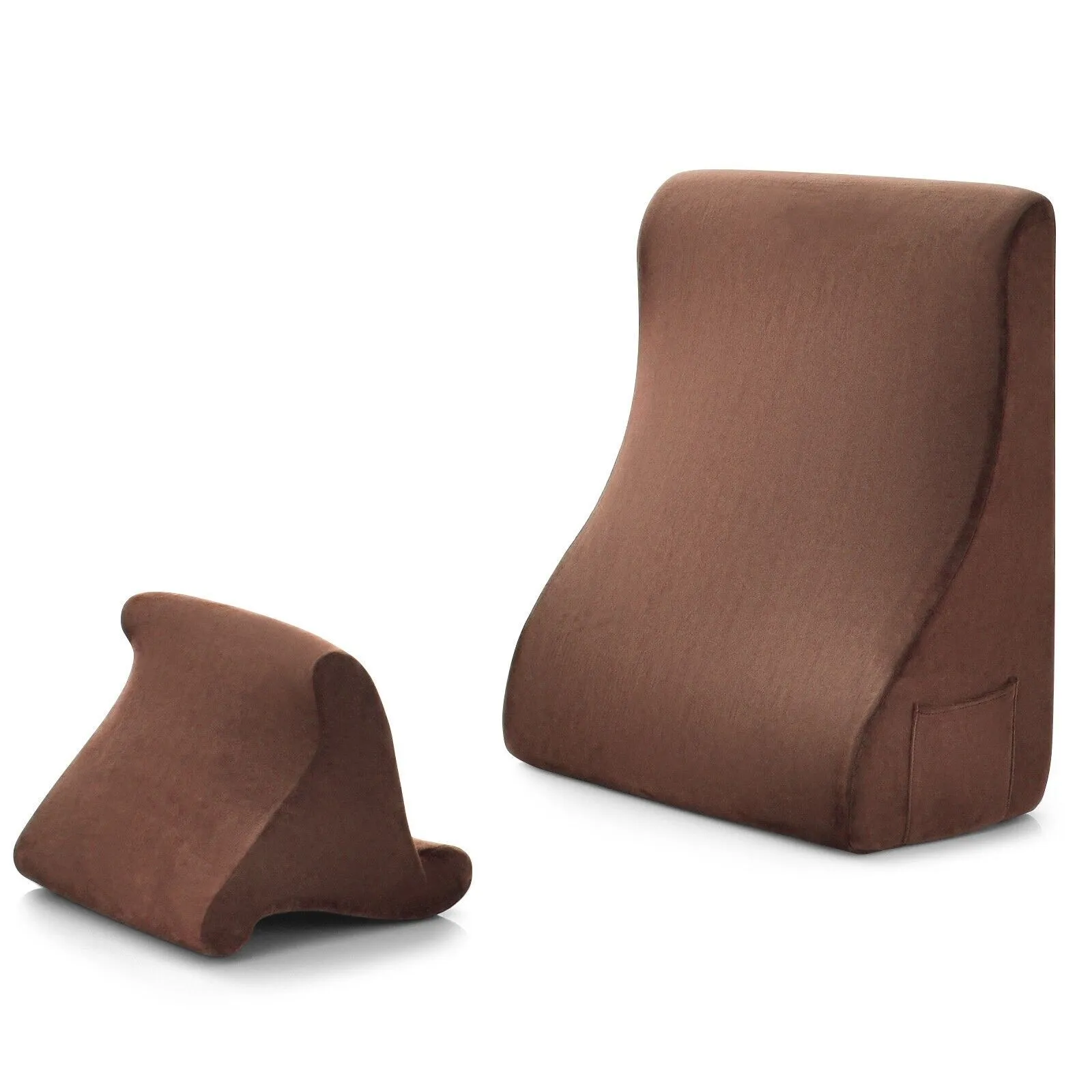 Costway 4 in 1 Bed Wedge Pillow Tablet Pillow Stand Side Pockets High Resilience Foam in Brown