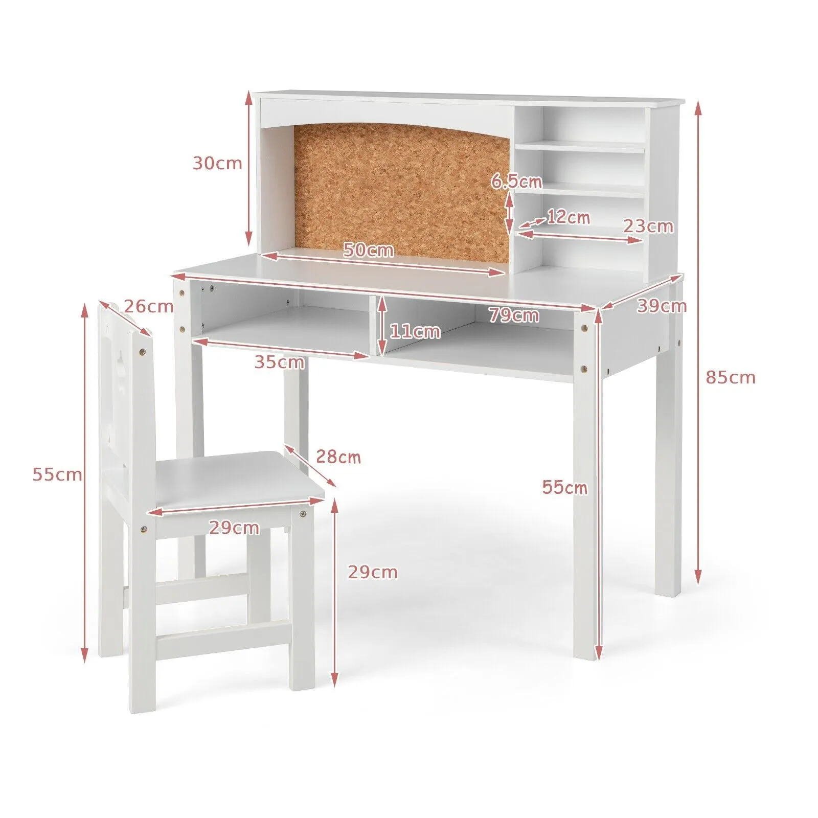 Costway Desk & Chair Set Wooden Study Table &Chair Writing Table Set in White 5