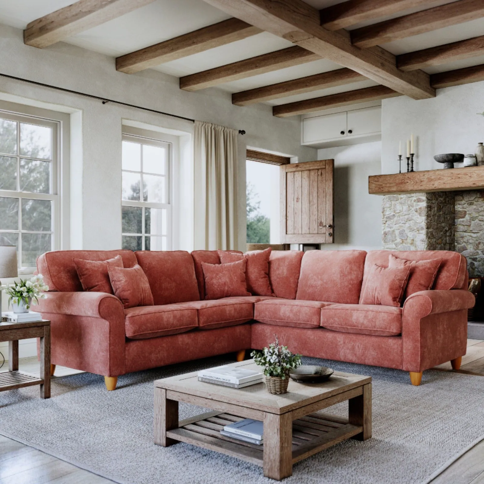 The Great Sofa Company Flora 2 Corner 2 Sofa Glory Deep Terra in Terracotta