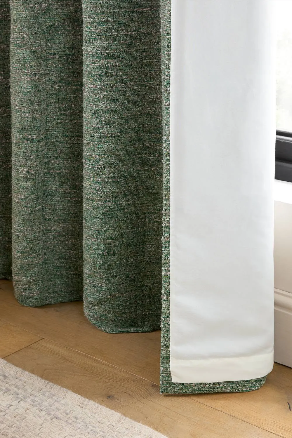 Catherine Lansfield 'Chunky Boucle' Lined Eyelet Curtains in Green 4