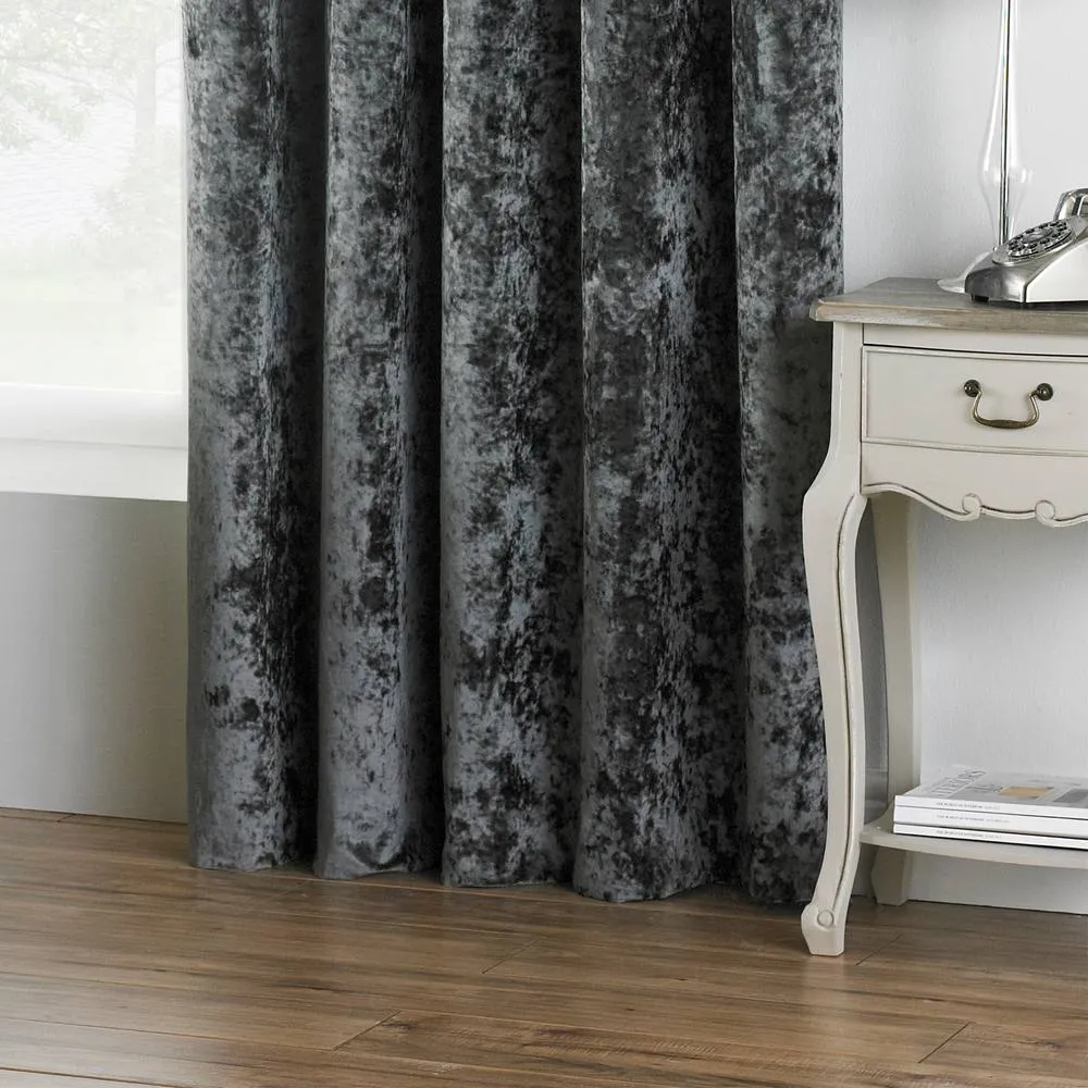 Paoletti Verona Crushed Velvet Eyelet Curtains in Metallic Silver 3