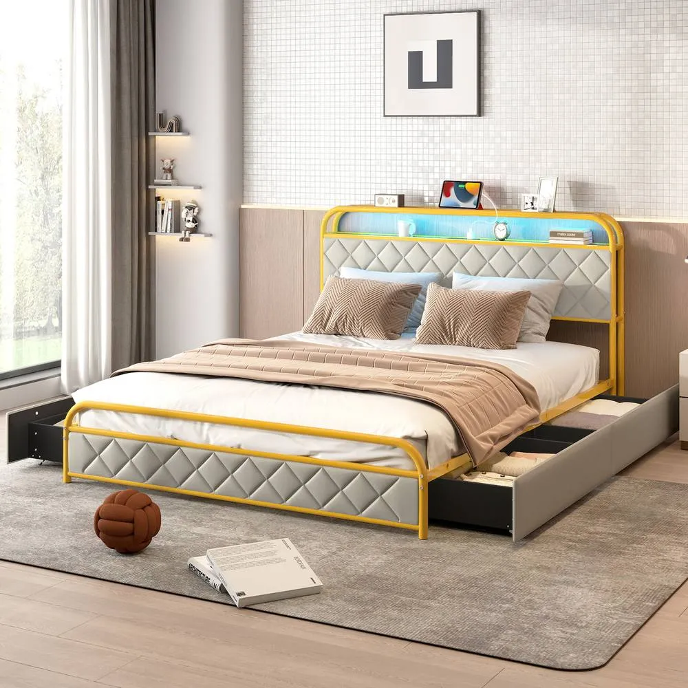 Costway King Size Modern Faux Leather Upholstered Platform Bed