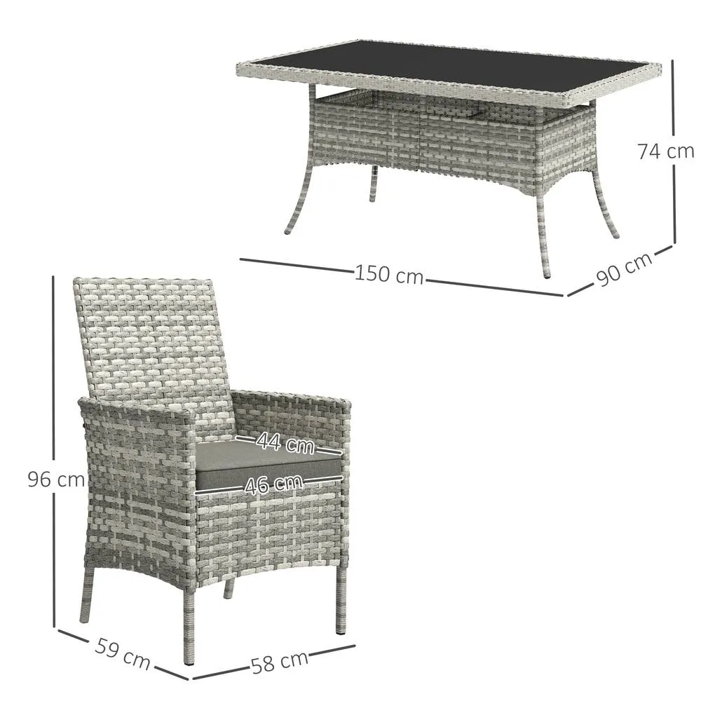 OUTSUNNY 6 Seater Rattan Garden Furniture Set with Cushions, Mixed-Grey in Dark Grey 3