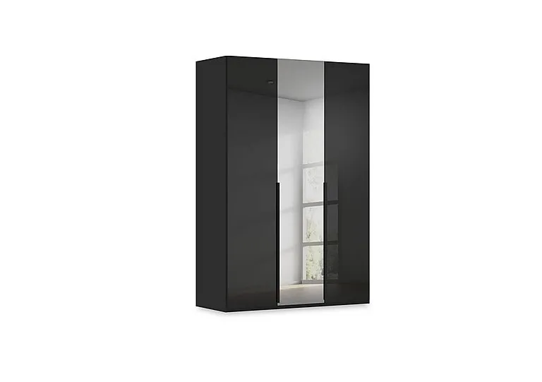 Haven 151cm 3 Door Hinged Wardrobe with 2 Glass Doors and 1 Mirror Door - Black Glass