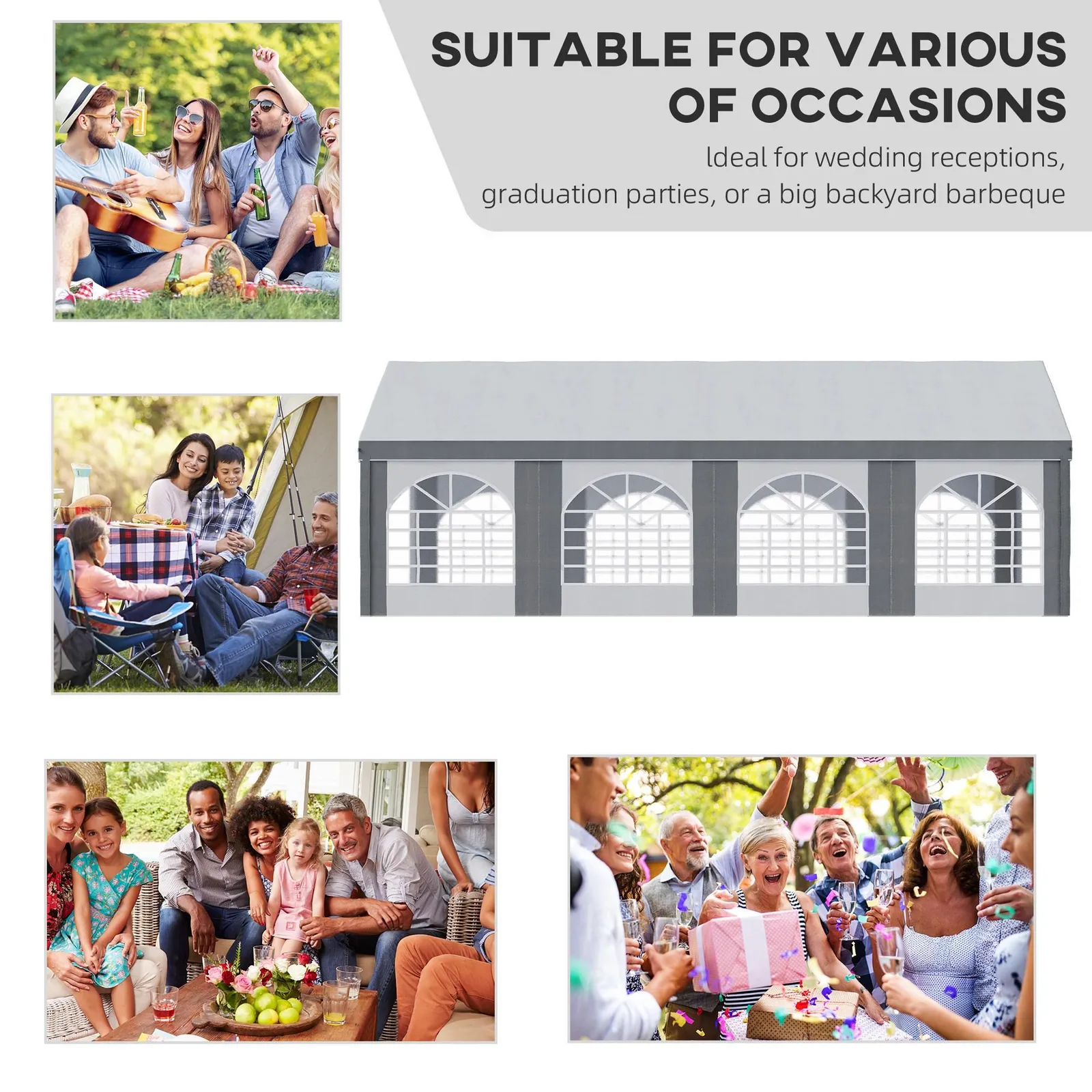 OUTSUNNY Party Tent, Marquee Gazebo with Sides, Windows & Double Doors in Grey 4