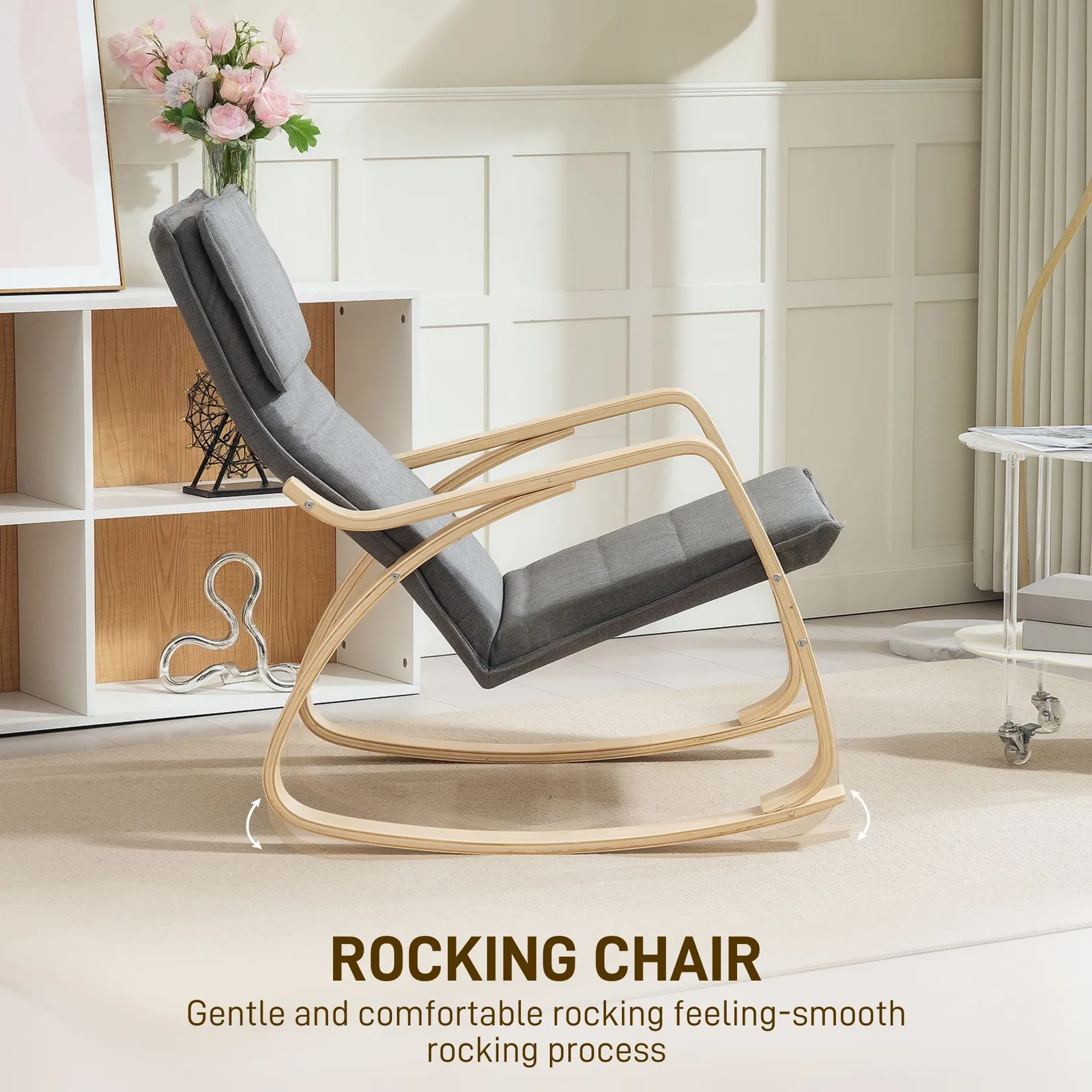HOMCOM Comfortable Relax Rocking Chair with High Back in Grey 4