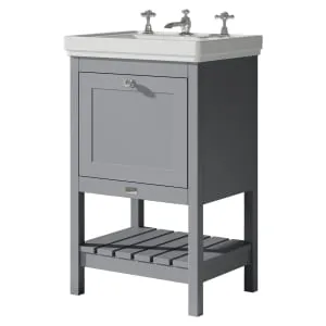 Bayswater Hartleigh Plummett Grey Traditional Freestanding Vanity Unit & 3 Tap Hole White Recessed Basin - 500mm 2