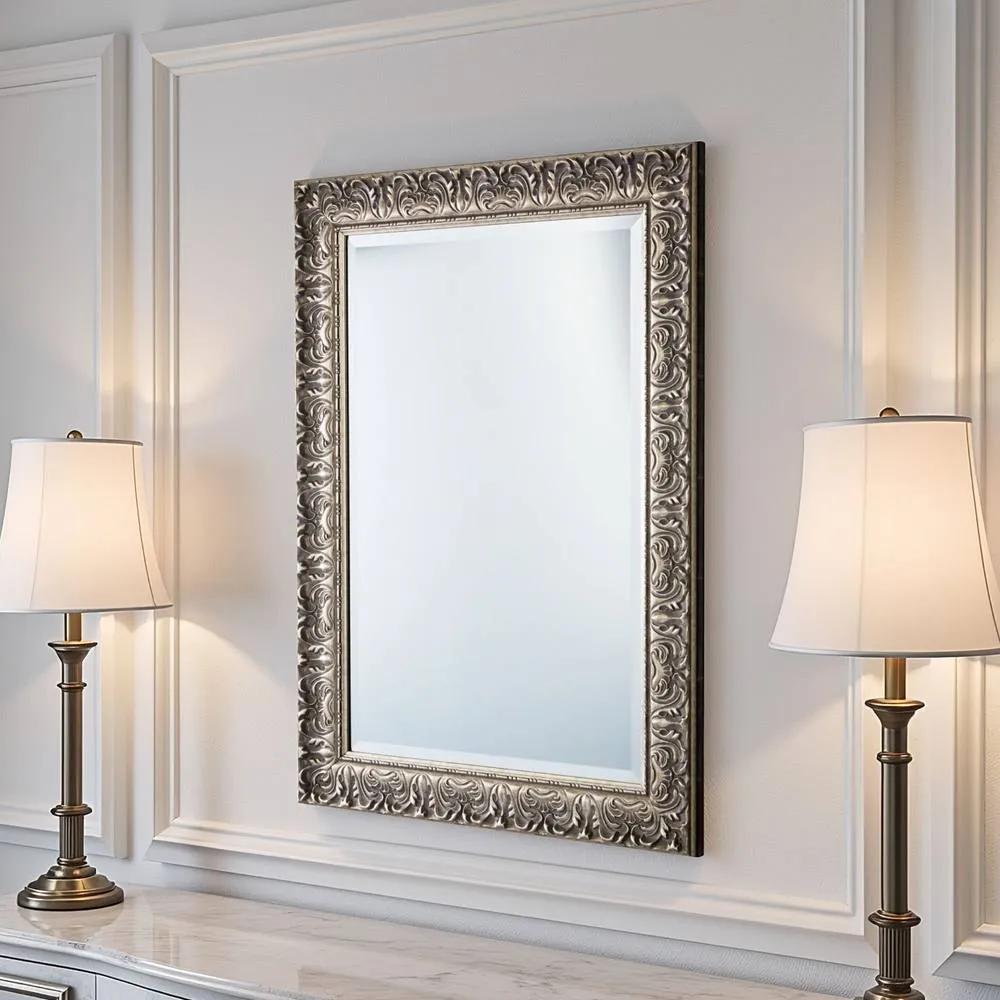 Yearn Mirrors Carved Framed Bevelled Mirror Silver 77x62cm 3