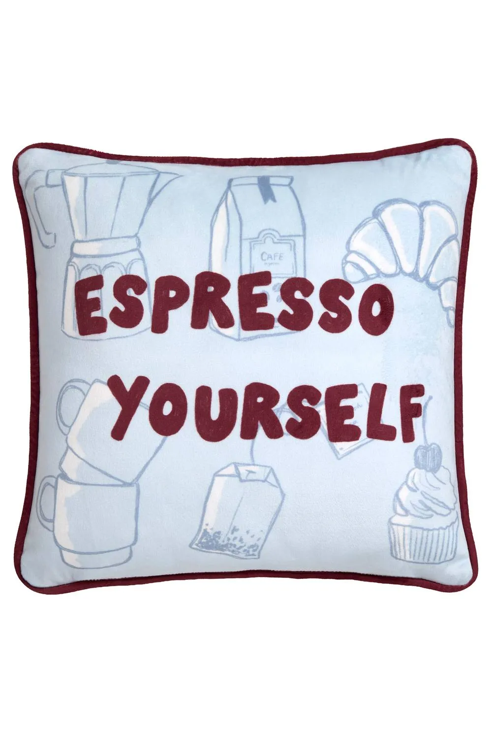 Fusion 'Coffee Club' Velvet Filled Cushion in Blue 4