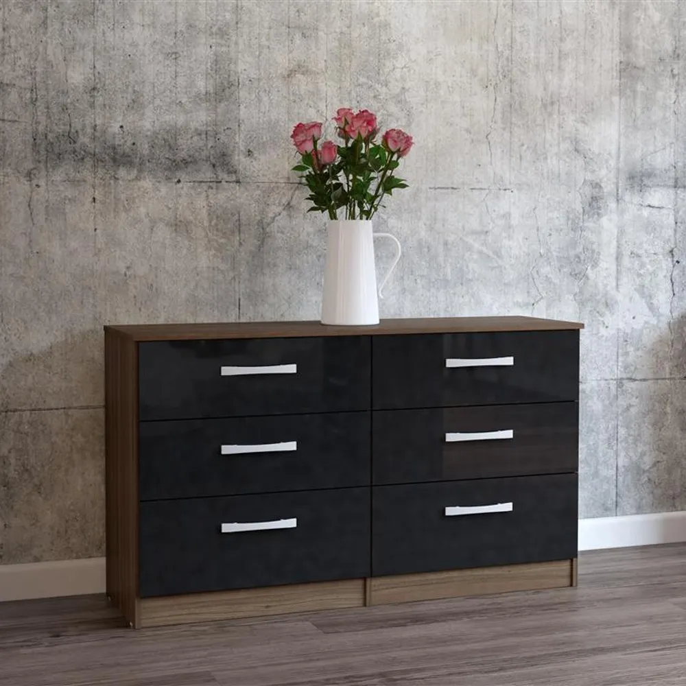 Lynx 6 Drawer Chest Walnut and Black