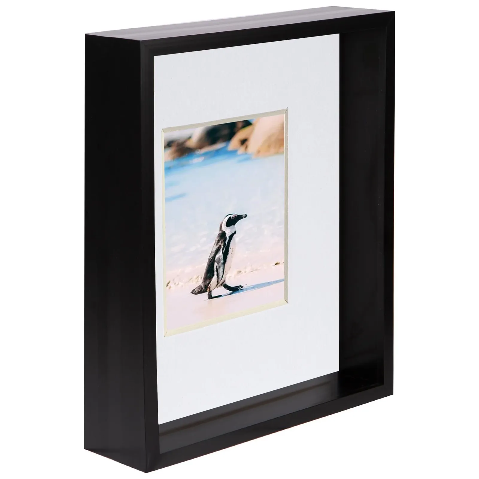 Nicola Spring 8" x 10" 3D Deep Box Photo Frame - 4" x 6" Mount - Black in White