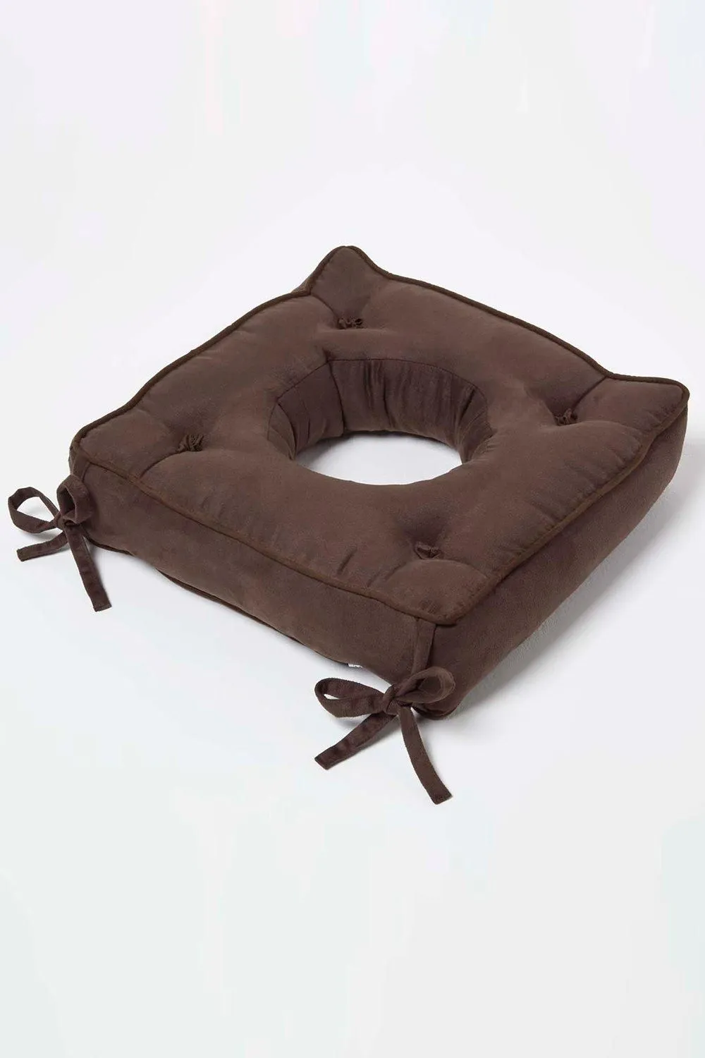 Homescapes Faux Suede Coccyx Cushion with Ties in Brown 2