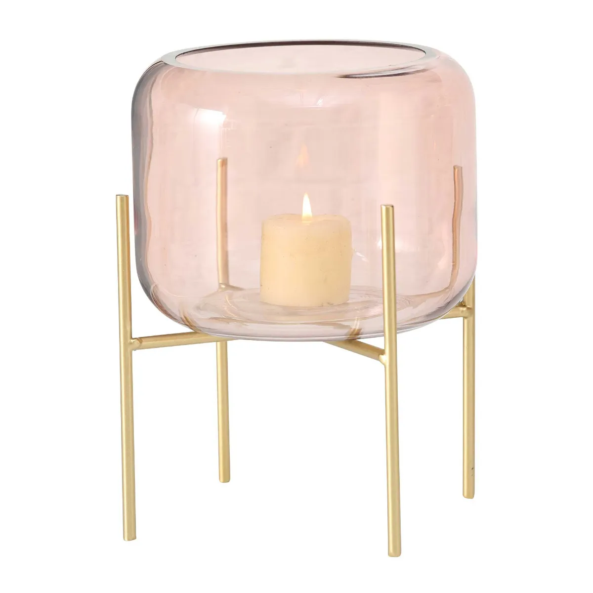 Light Blush Glass Hurricane on Stand