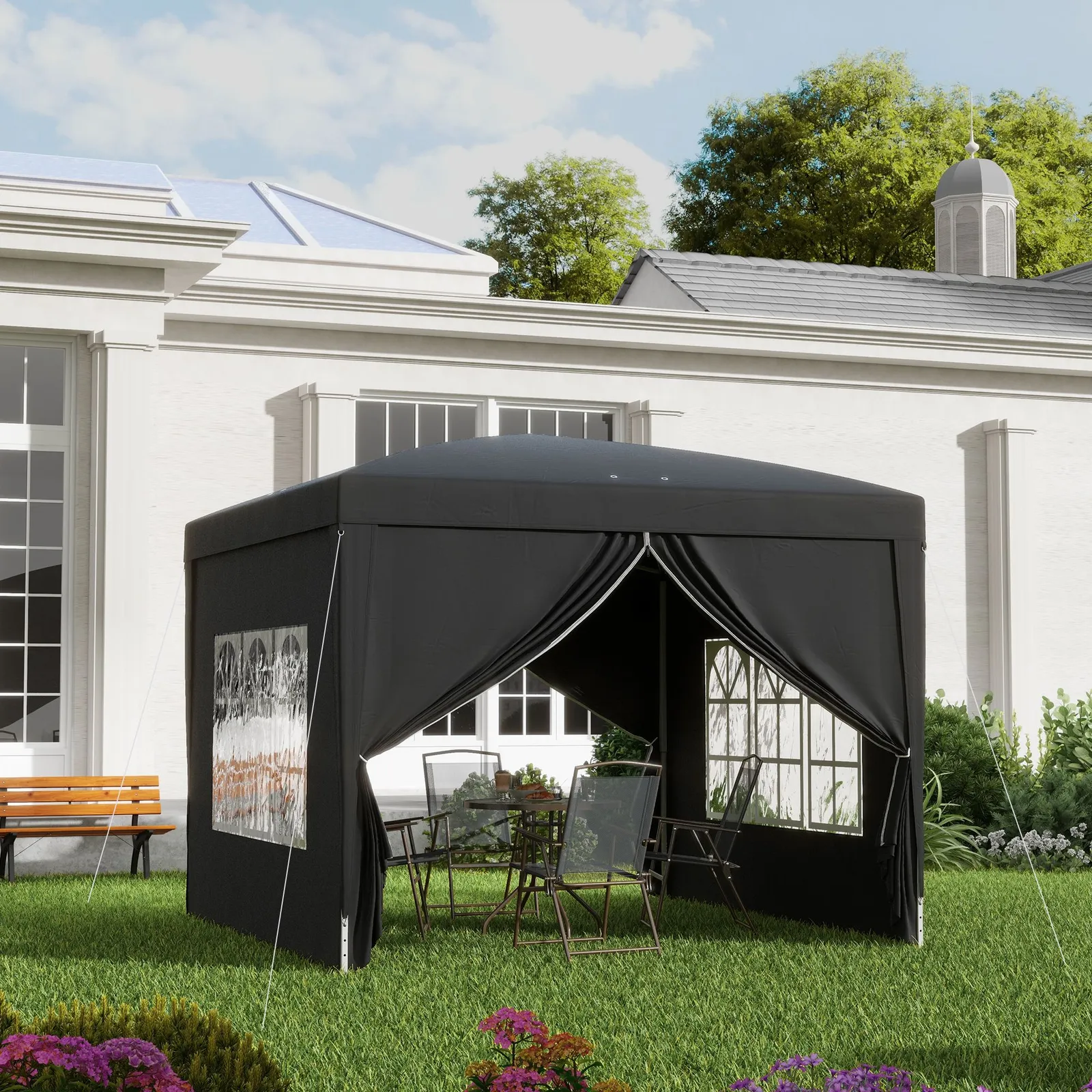 OUTSUNNY 3mx3m Pop Up Gazebo Party Tent Canopy Marquee with Storage Bag in Black 1