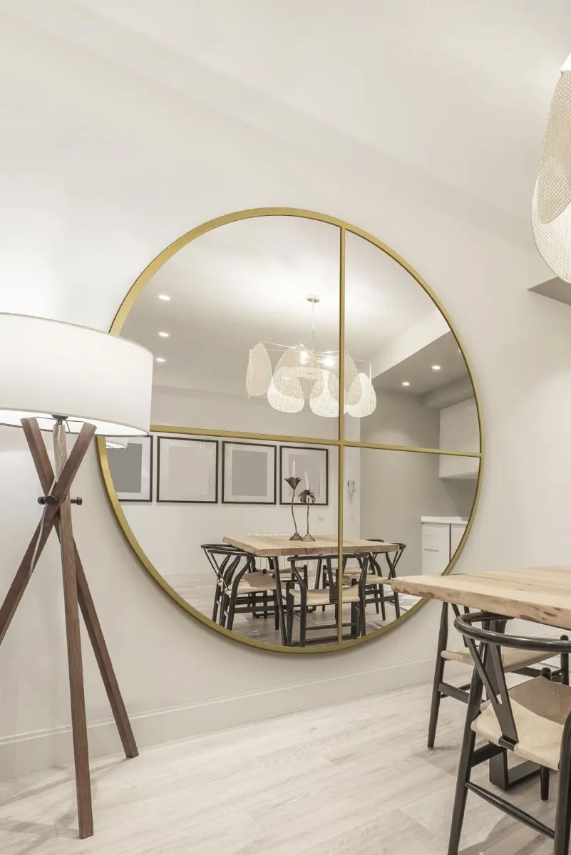 MirrorOutlet Gold XL Circular Window Metal Wall & Leaner Mirror (180 x 180CM) 2