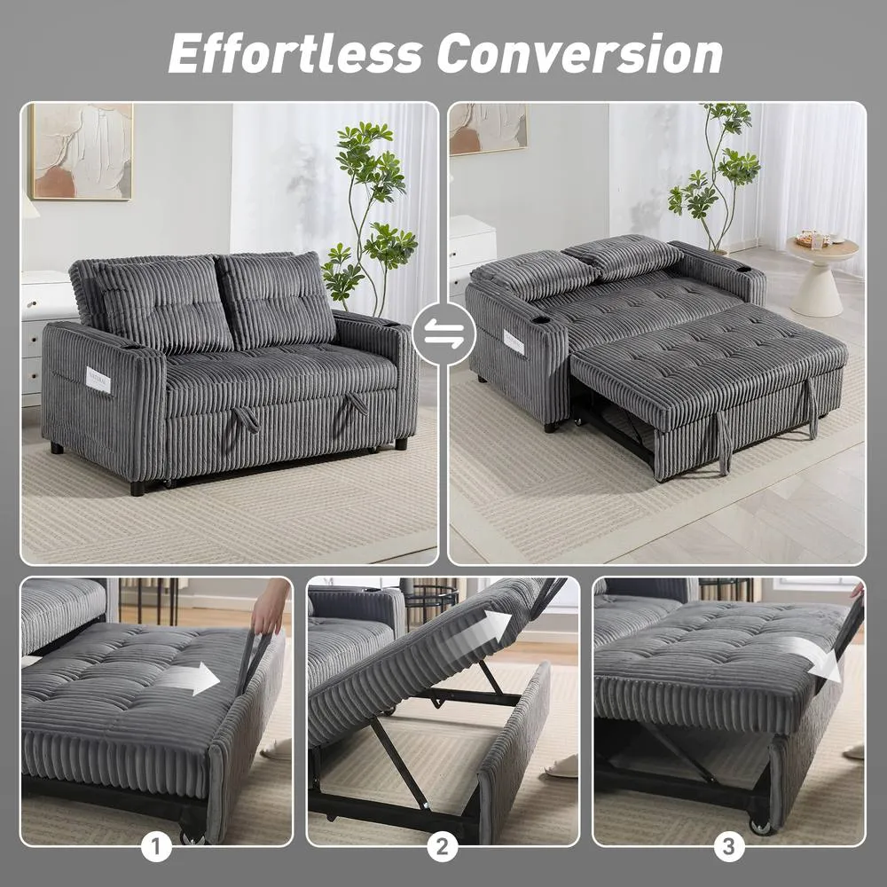 HOMCOM 2 Seater Sofa Bed, Click Clack Pull Out Bed Settee, Charcoal Grey in Dark Grey 4