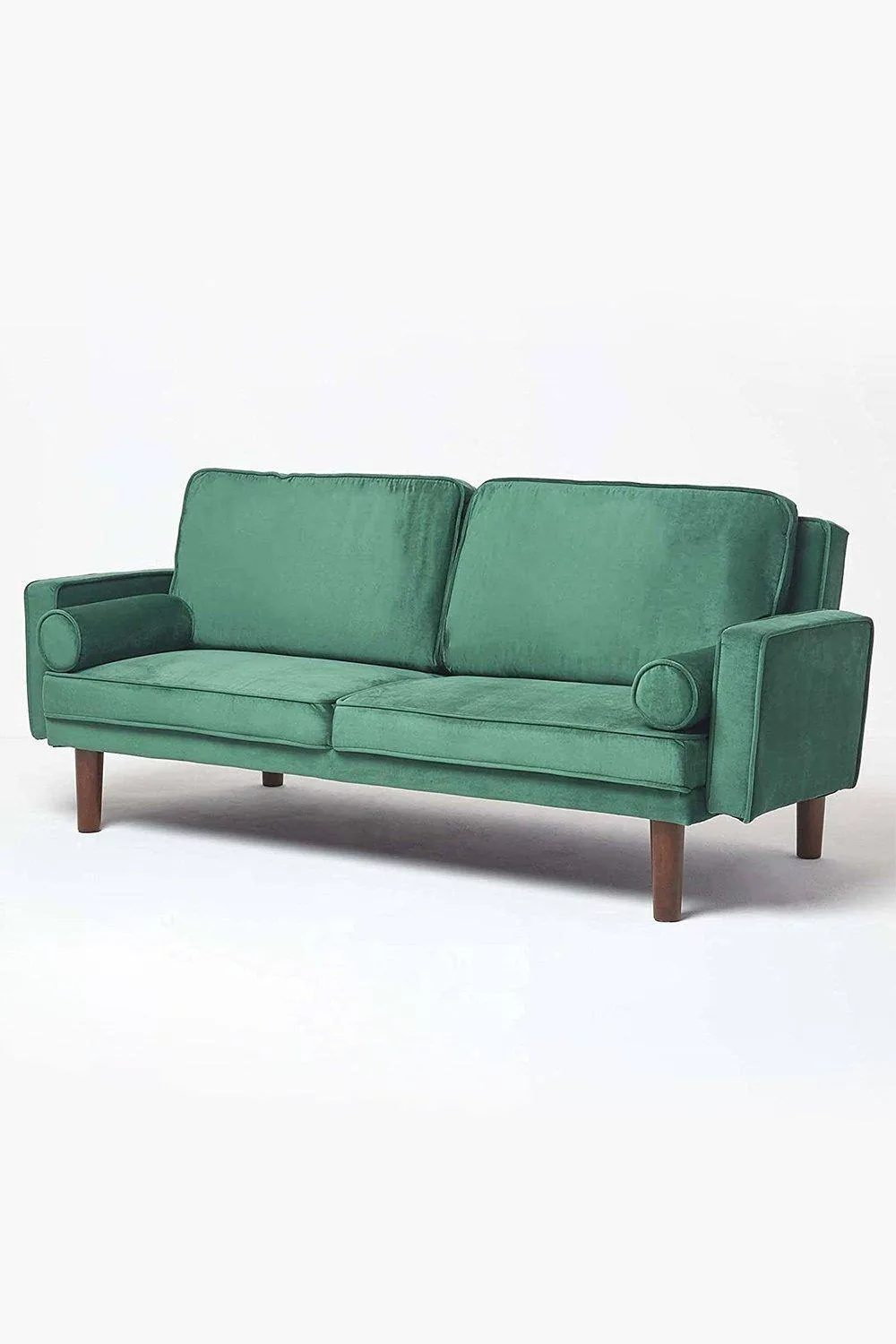 Homescapes Stanley Velvet Click Clack Sofa Bed with Armrests in Dark Green 2