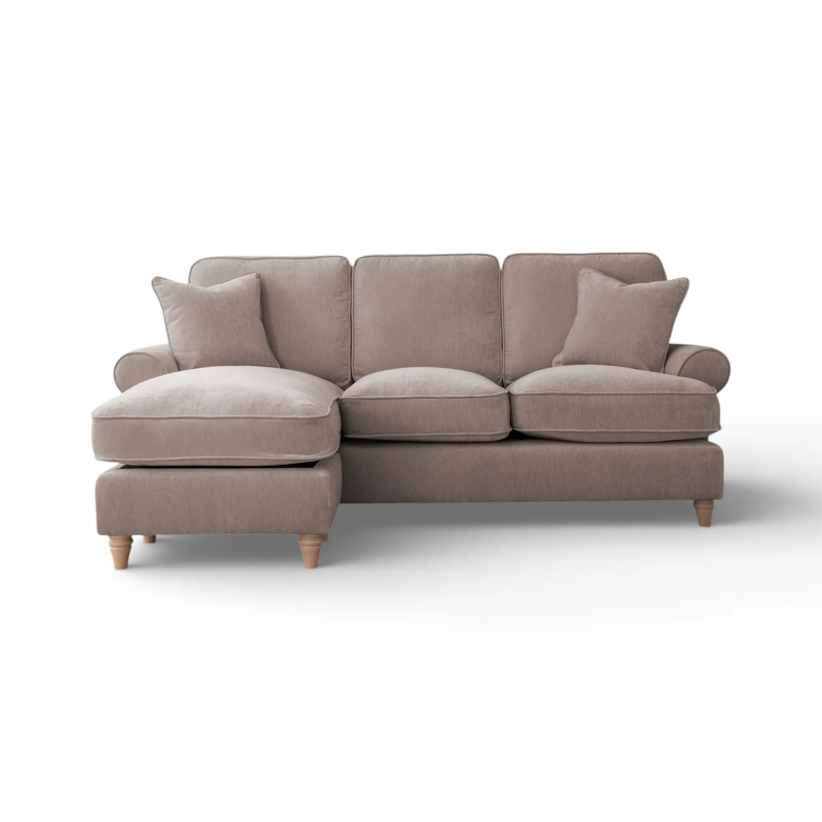 The Great Sofa Company Ezra Left Hand Velvet Chaise Sofa - Scroll Arm in Taupe 2