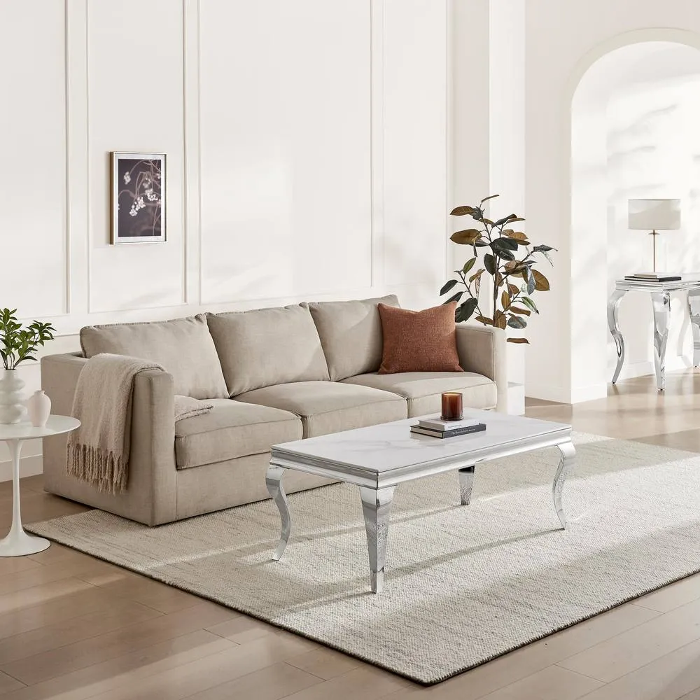 FurnitureboxUK Skye Rectangular White Marble Glass & Metal Coffee Table