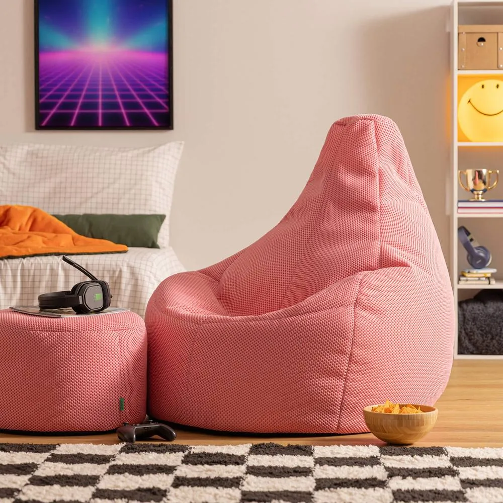 icon Gaming Performance Mesh XL Recliner Bean Bag & Footstool in Pink