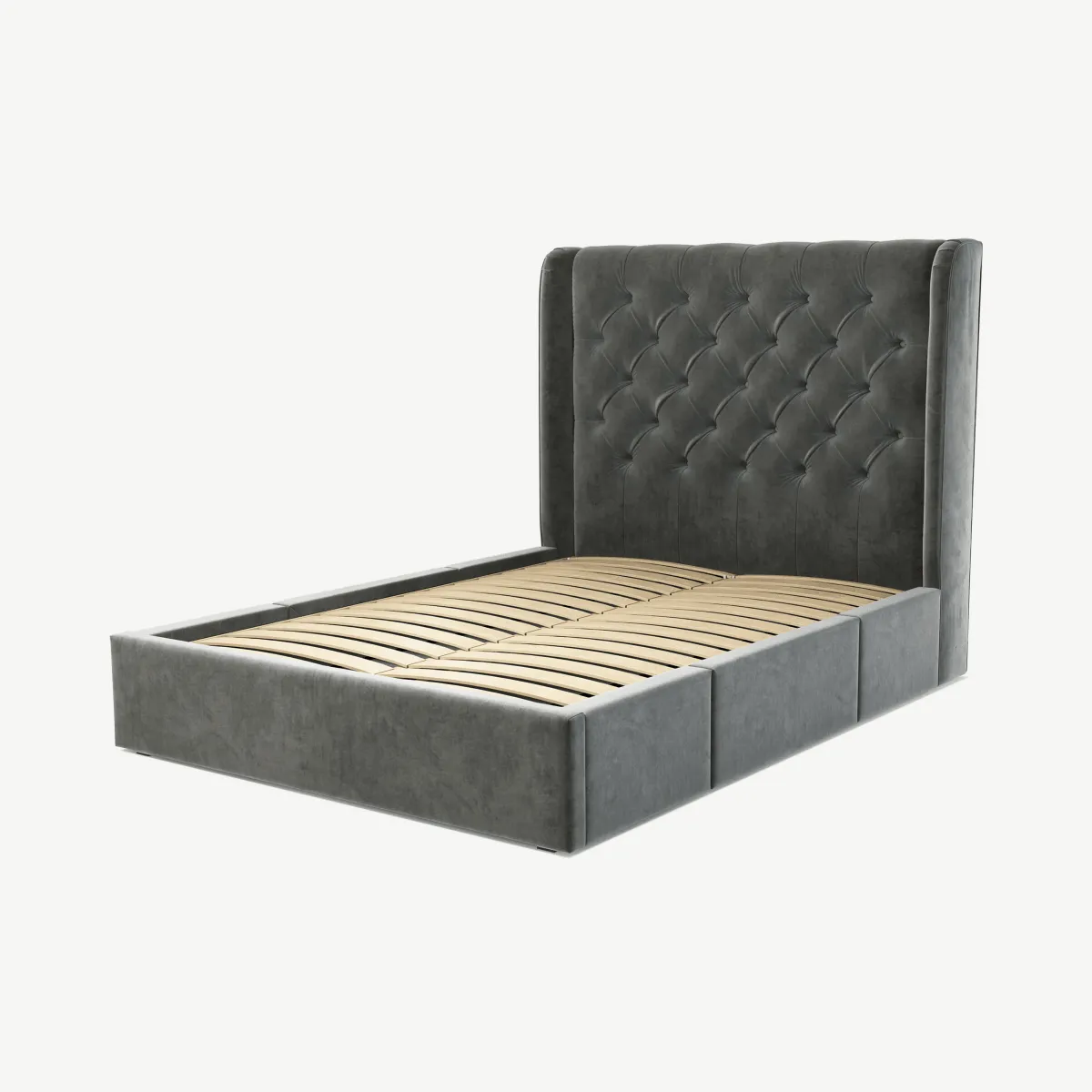 Romare Double Bed with Storage Drawers, Steel Grey Velvet
