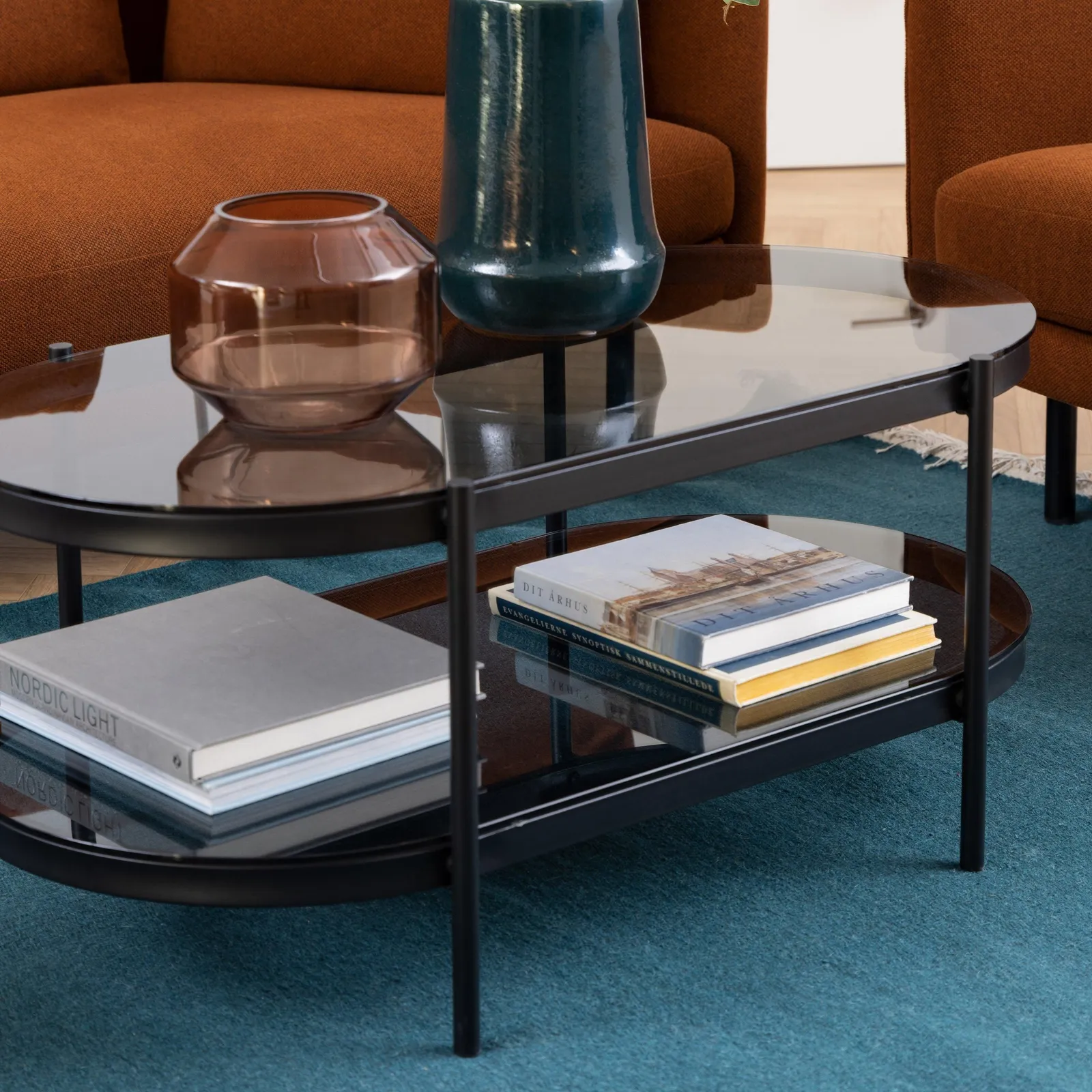 Furniture To Go Bayonne Oval Coffee Table with Smoked Glass Top in Black 4