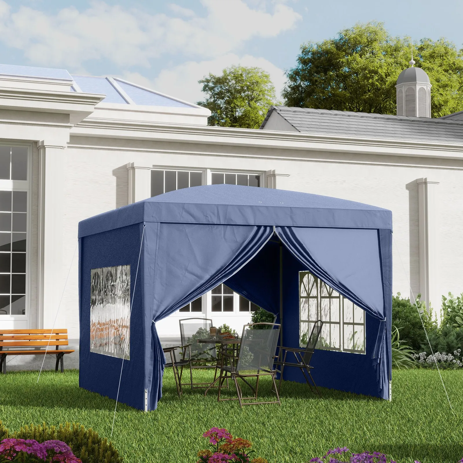 OUTSUNNY 3mx3m Pop Up Gazebo Party Tent Canopy Marquee with Storage Bag in Blue 1